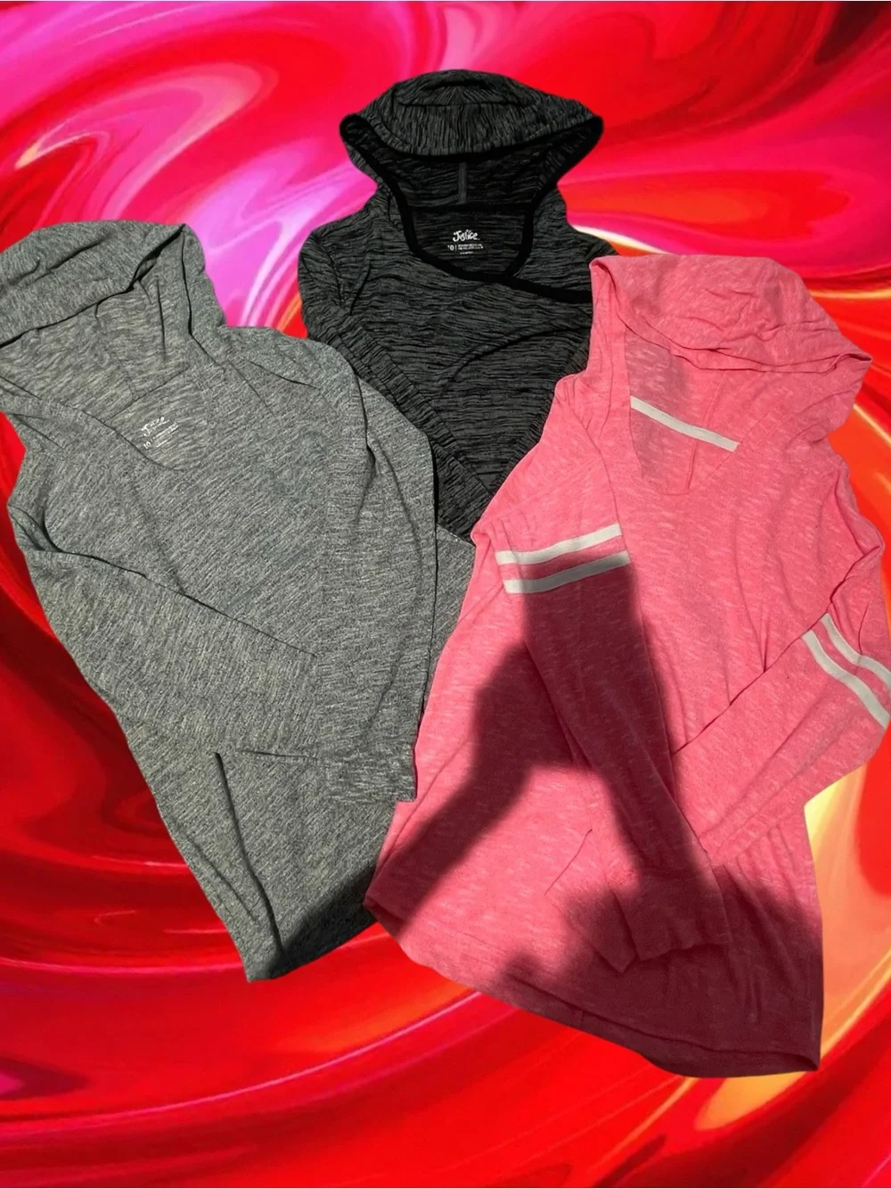 Lot of 3 Justice Girls size 10 Pink grey and black Hoodie shirts